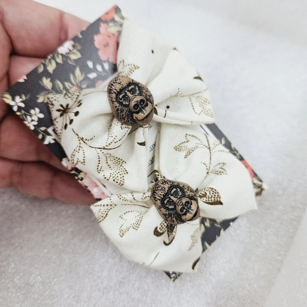 Handmade Girls Gorilla Mini Hair Bow Set Bobby Pin Brown Floral Bows